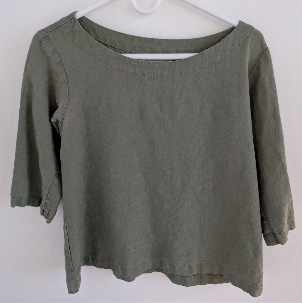 notPERFECTLINEN Forest Green 3/4 Sleeve January Top XS